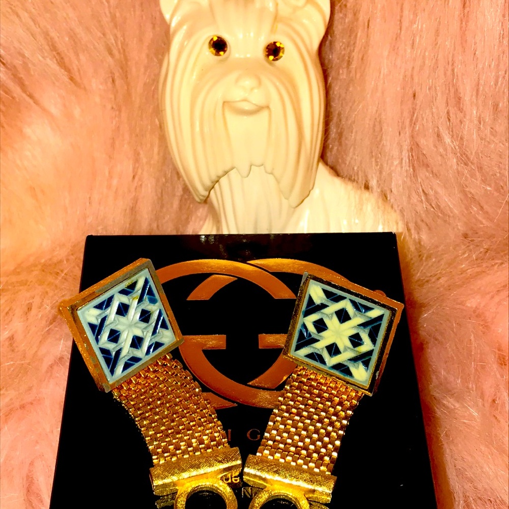 Vintage signed 1970’s Dante ceramic tile mesh cufflinks